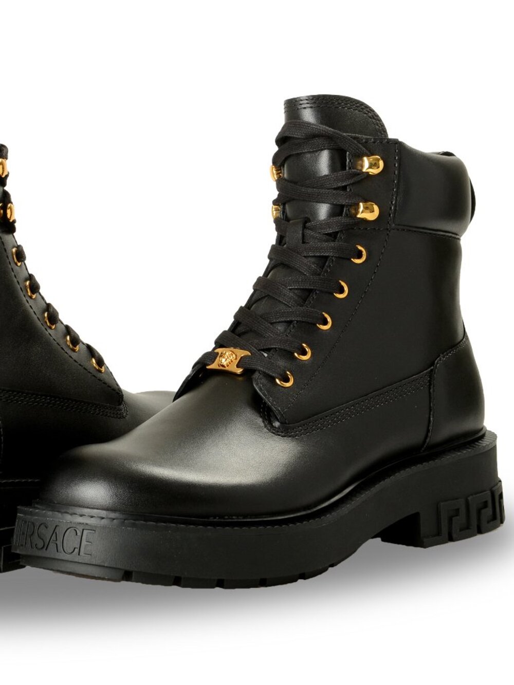 Versace Men's Black Leather Lace Up Boots Shoes US 12 IT 45